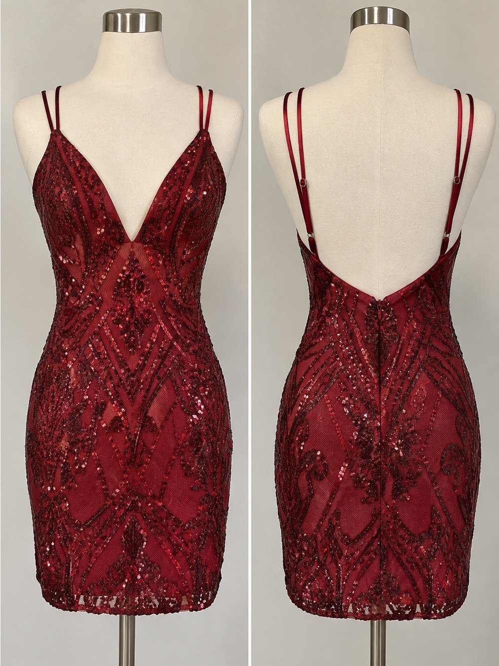 Windsor size M Beaded V-Neck Burgundy Sequin Mini Dress